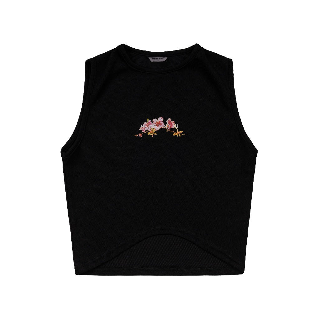 Flower Crop Knit Tank Top Black