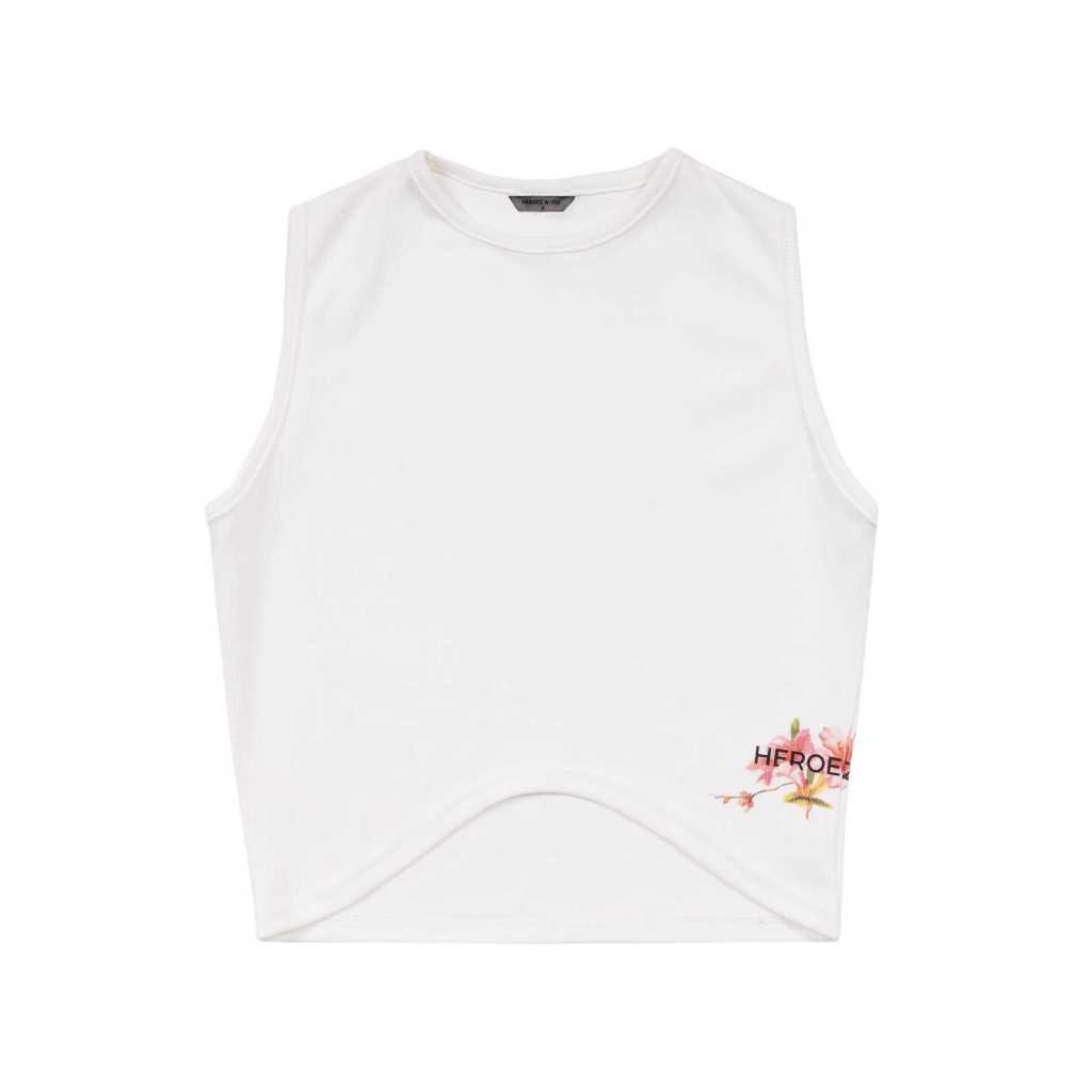 Flower Crop Knit Tank Top White