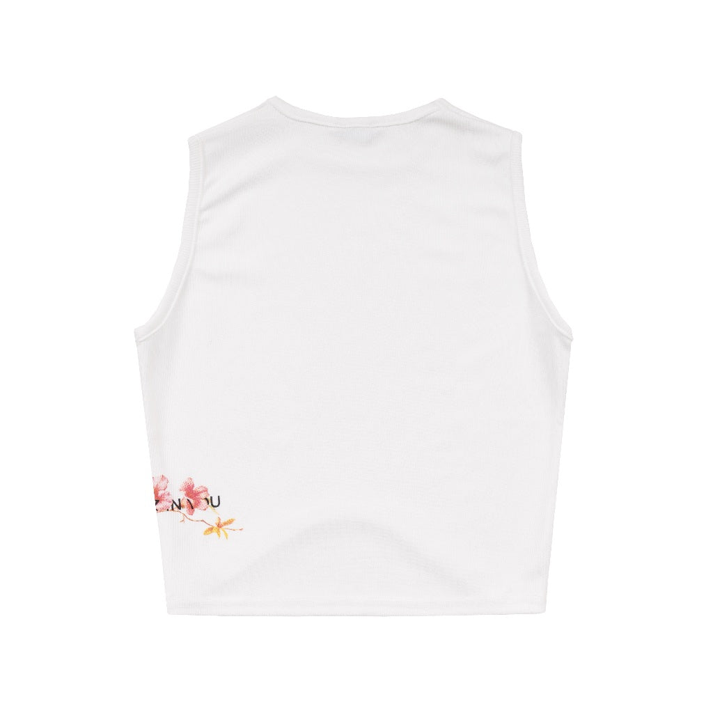 Flower Crop Knit Tank Top White